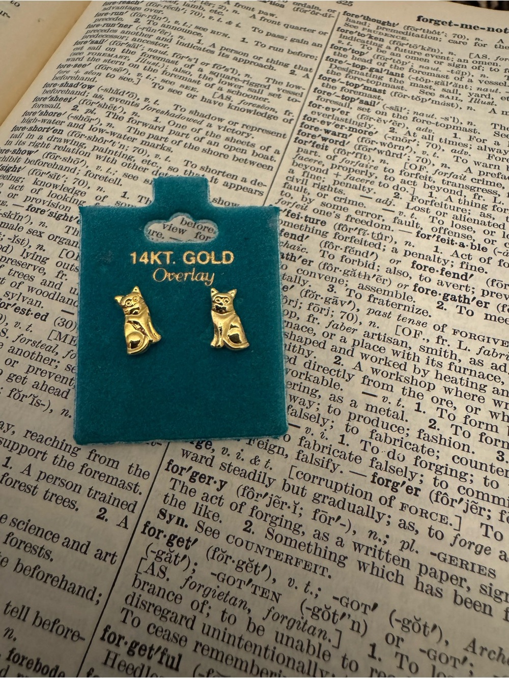 14KT Gold Overlay Cat Stud Earrings - Gold
